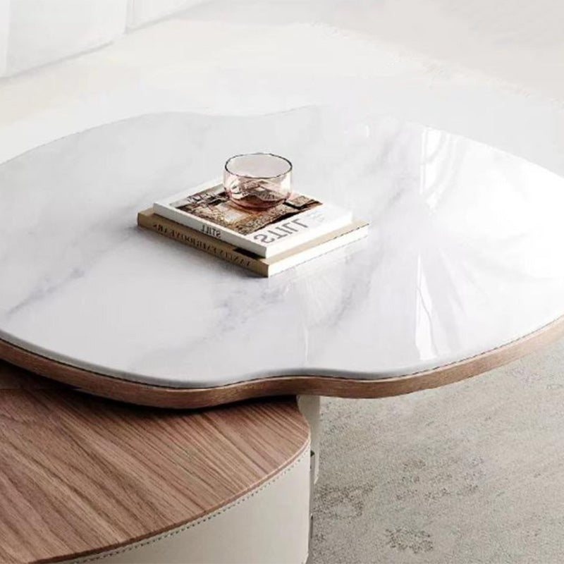 Traditional French Expandable Liftable Oval Microcrystalline Stone Stainless Steel Leather Coffee Table For Living Room