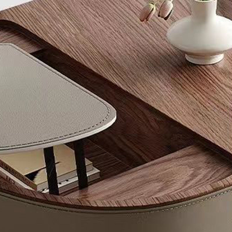 Traditional French Expandable Liftable Oval Microcrystalline Stone Stainless Steel Leather Coffee Table For Living Room