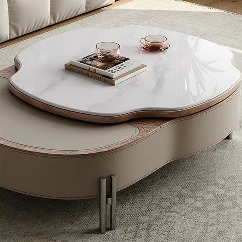 Traditional French Expandable Liftable Oval Microcrystalline Stone Stainless Steel Leather Coffee Table For Living Room