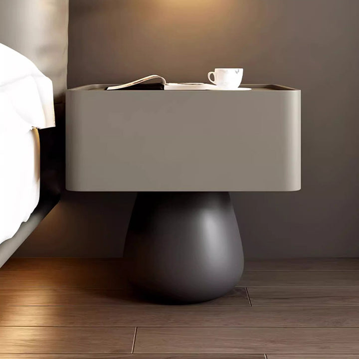 Moderner minimalistischer Nachttisch mit 1 Schublade aus rechteckiger konischer Fingerzinken-Sperrholzplatte mit kratzfestem Leder für das Schlafzimmer 