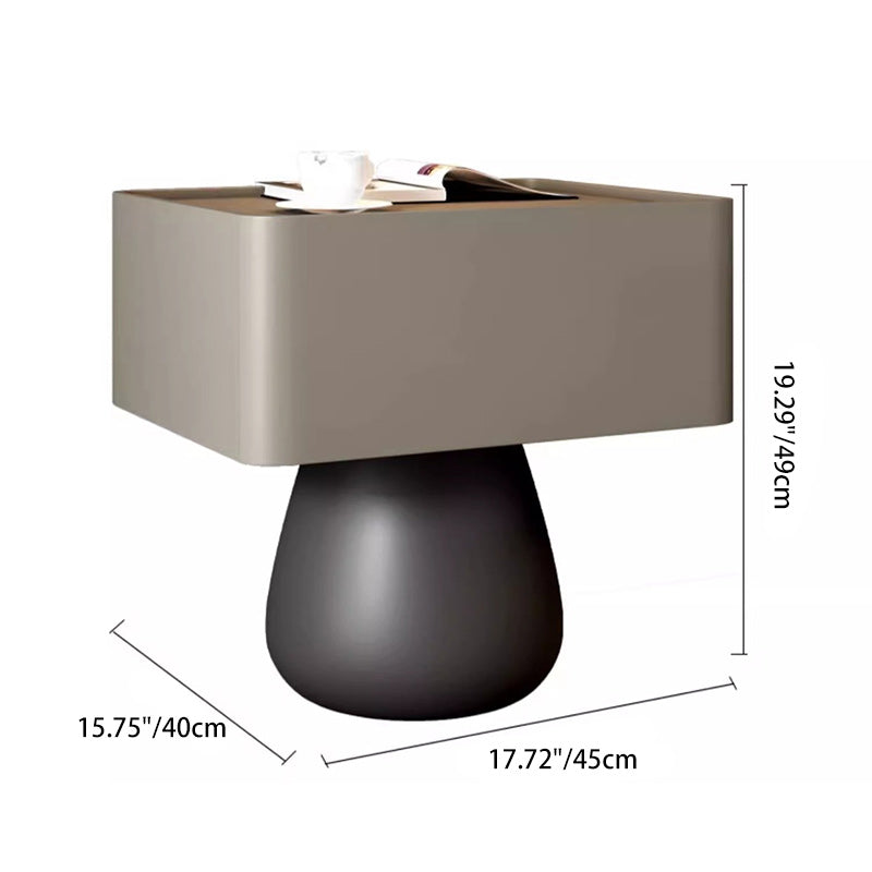 Modern Minimalist Rectangular Cone Wood Microfiber Leather Nightstand 1-Drawer For Bedroom