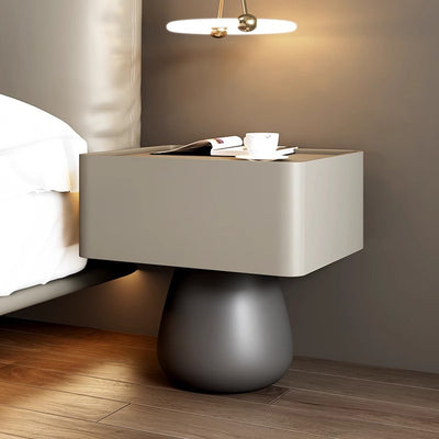 Modern Minimalist Rectangular Cone Wood Microfiber Leather Nightstand 1-Drawer For Bedroom