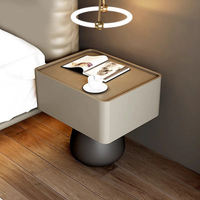 Modern Minimalist Rectangular Cone Wood Microfiber Leather Nightstand 1-Drawer For Bedroom