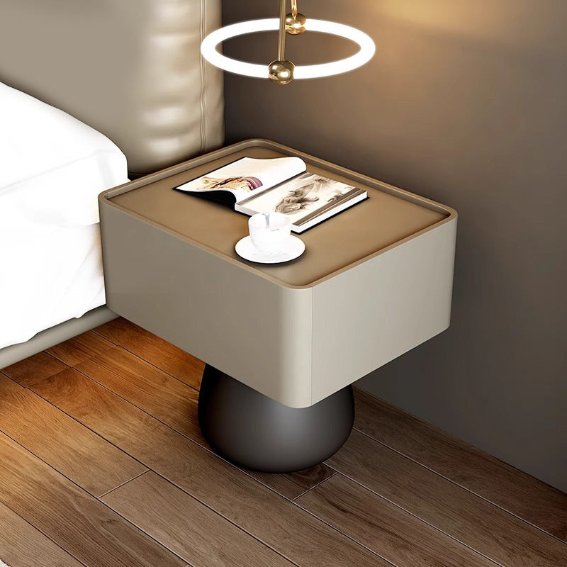 Modern Minimalist Rectangular Cone Wood Microfiber Leather Nightstand 1-Drawer For Bedroom