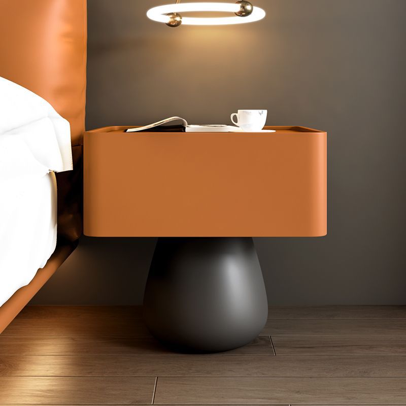 Modern Minimalist Rectangular Cone Wood Microfiber Leather Nightstand 1-Drawer For Bedroom