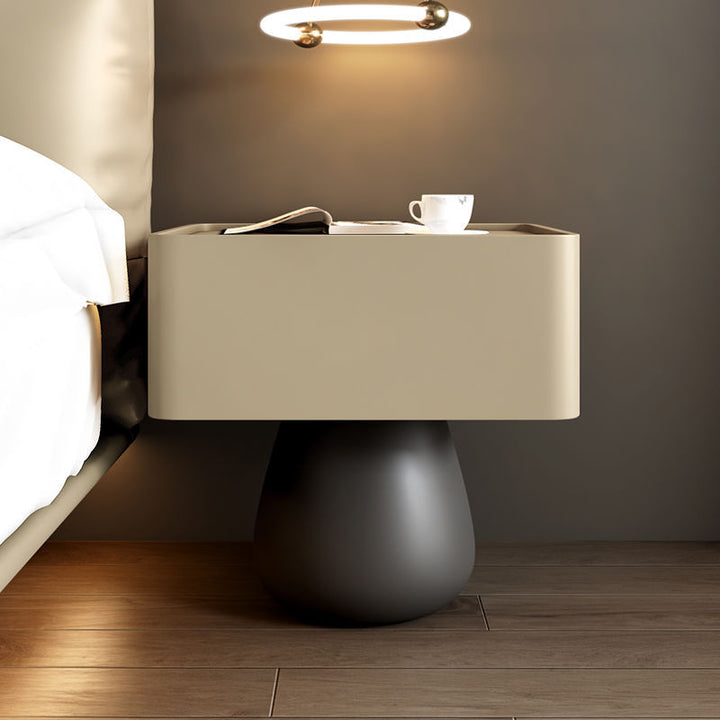 Moderner minimalistischer Nachttisch mit 1 Schublade aus rechteckiger konischer Fingerzinken-Sperrholzplatte mit kratzfestem Leder für das Schlafzimmer 