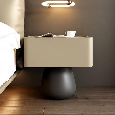 Modern Minimalist Rectangular Cone Wood Microfiber Leather Nightstand 1-Drawer For Bedroom