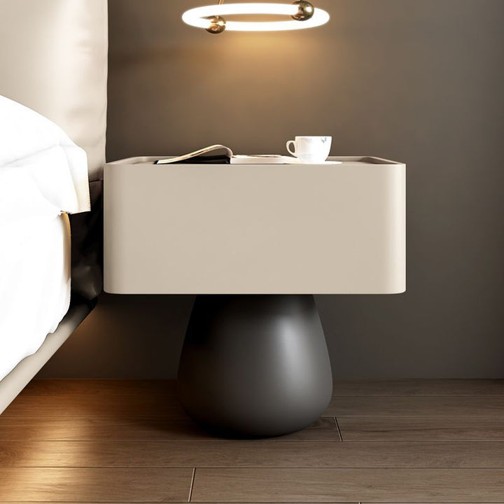 Moderner minimalistischer Nachttisch mit 1 Schublade aus rechteckiger konischer Fingerzinken-Sperrholzplatte mit kratzfestem Leder für das Schlafzimmer 