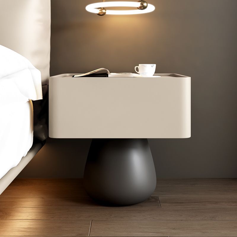 Modern Minimalist Rectangular Cone Wood Microfiber Leather Nightstand 1-Drawer For Bedroom