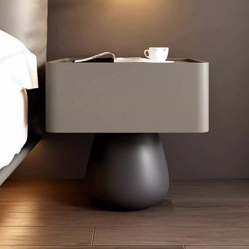 Modern Minimalist Rectangular Cone Wood Microfiber Leather Nightstand 1-Drawer For Bedroom