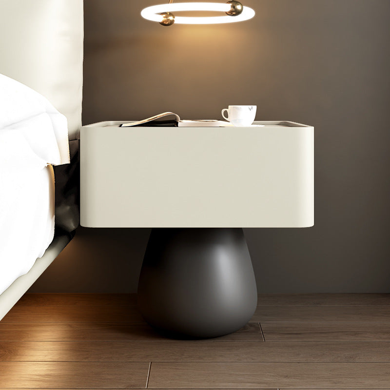 Modern Minimalist Rectangular Cone Wood Microfiber Leather Nightstand 1-Drawer For Bedroom