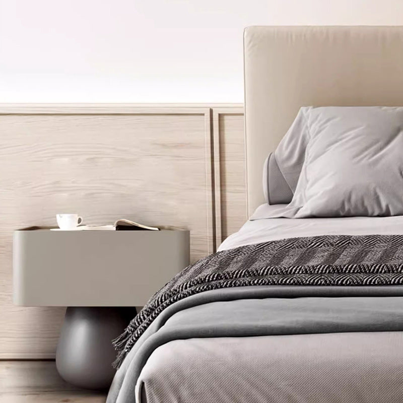 Modern Minimalist Rectangular Cone Wood Microfiber Leather Nightstand 1-Drawer For Bedroom