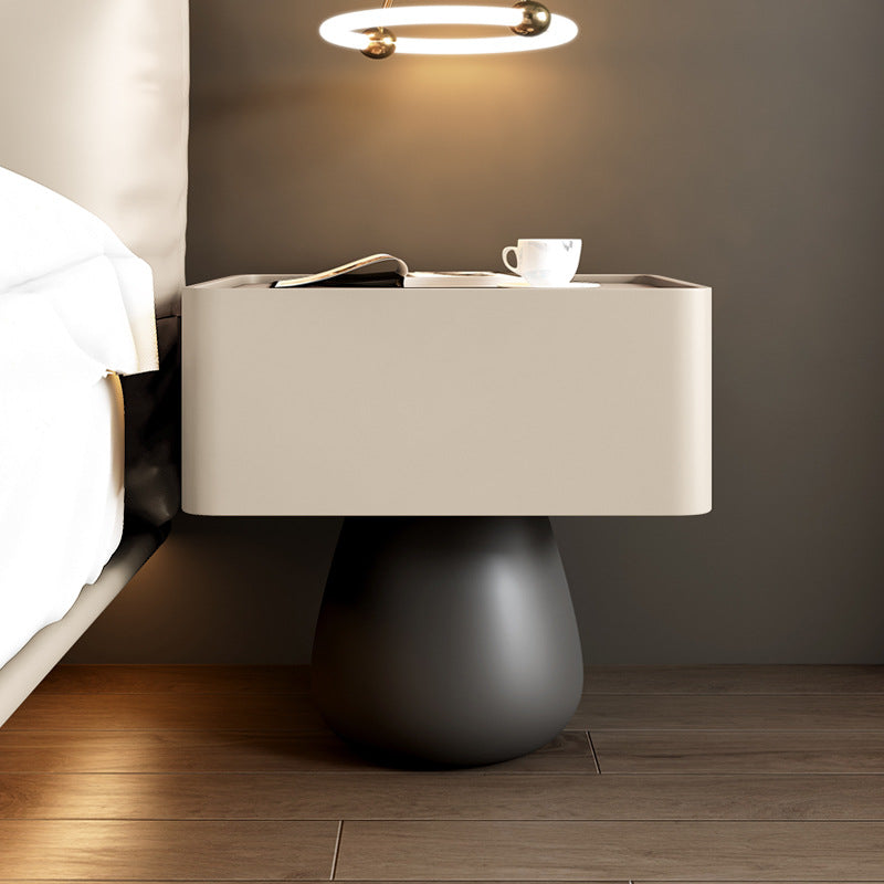 Modern Minimalist Rectangular Cone Wood Microfiber Leather Nightstand 1-Drawer For Bedroom