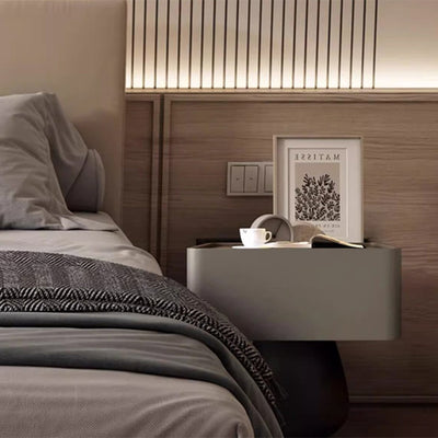 Modern Minimalist Rectangular Cone Wood Microfiber Leather Nightstand 1-Drawer For Bedroom