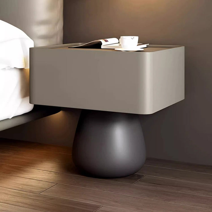 Moderner minimalistischer Nachttisch mit 1 Schublade aus rechteckiger konischer Fingerzinken-Sperrholzplatte mit kratzfestem Leder für das Schlafzimmer 
