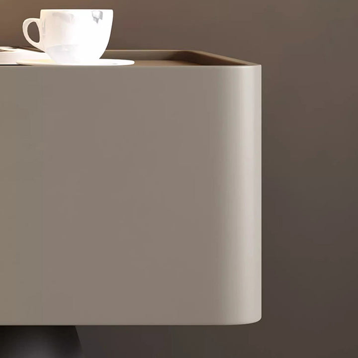 Moderner minimalistischer Nachttisch mit 1 Schublade aus rechteckiger konischer Fingerzinken-Sperrholzplatte mit kratzfestem Leder für das Schlafzimmer 