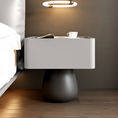 Modern Minimalist Rectangular Cone Wood Microfiber Leather Nightstand 1-Drawer For Bedroom