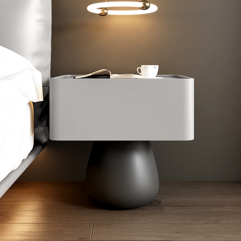 Modern Minimalist Rectangular Cone Wood Microfiber Leather Nightstand 1-Drawer For Bedroom