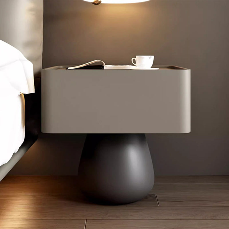 Modern Minimalist Rectangular Cone Wood Microfiber Leather Nightstand 1-Drawer For Bedroom
