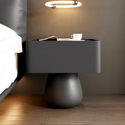 Modern Minimalist Rectangular Cone Wood Microfiber Leather Nightstand 1-Drawer For Bedroom