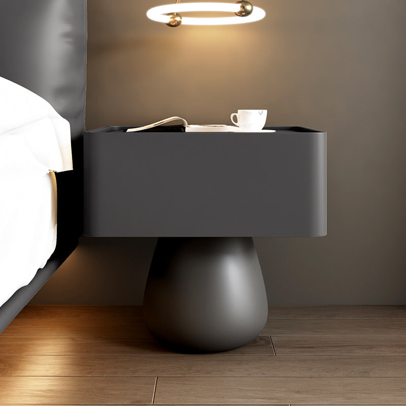 Modern Minimalist Rectangular Cone Wood Microfiber Leather Nightstand 1-Drawer For Bedroom