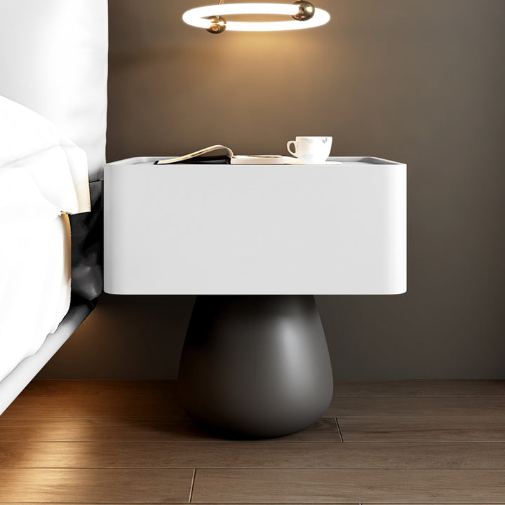 Moderner minimalistischer Nachttisch mit 1 Schublade aus rechteckiger konischer Fingerzinken-Sperrholzplatte mit kratzfestem Leder für das Schlafzimmer 