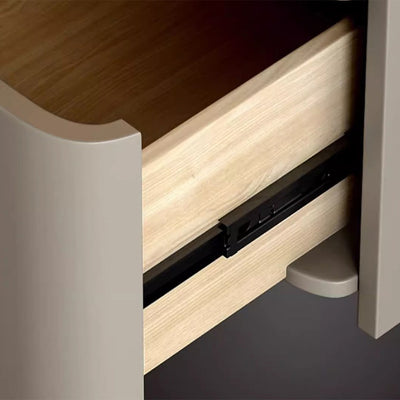 Modern Minimalist Rectangular Cone Wood Microfiber Leather Nightstand 1-Drawer For Bedroom