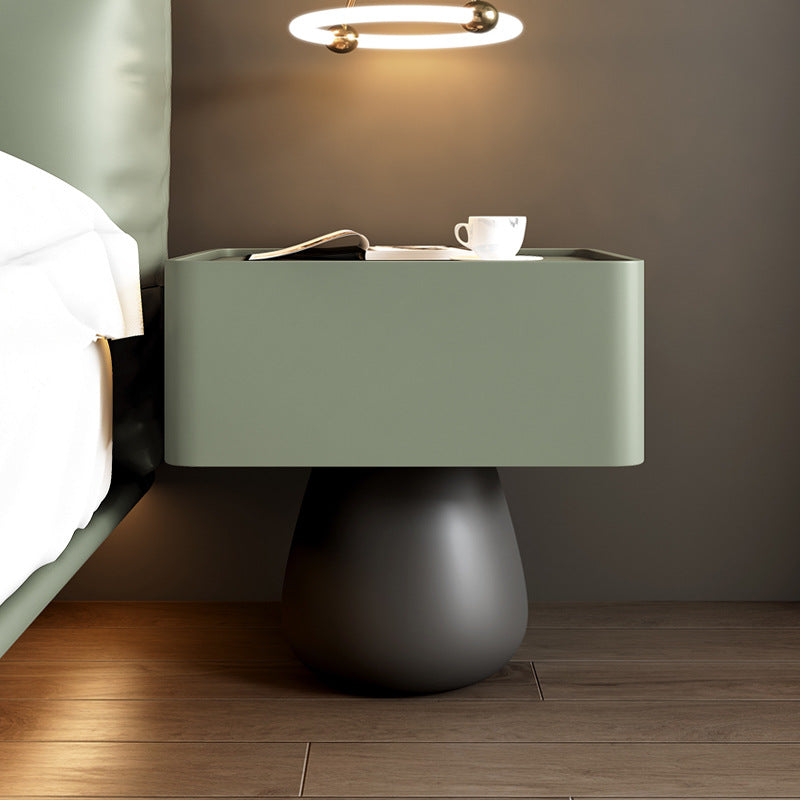 Modern Minimalist Rectangular Cone Wood Microfiber Leather Nightstand 1-Drawer For Bedroom