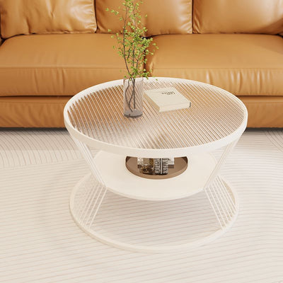 Contemporary Scandinavian Round Iron Glass Coffee Table 2- Tier For Living Room