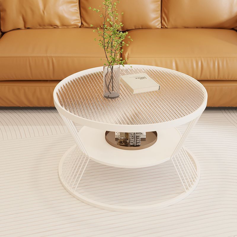 Contemporary Scandinavian Round Iron Glass Coffee Table 2- Tier For Living Room