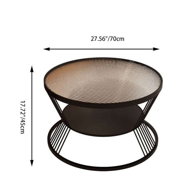 Contemporary Scandinavian Round Iron Glass Coffee Table 2- Tier For Living Room