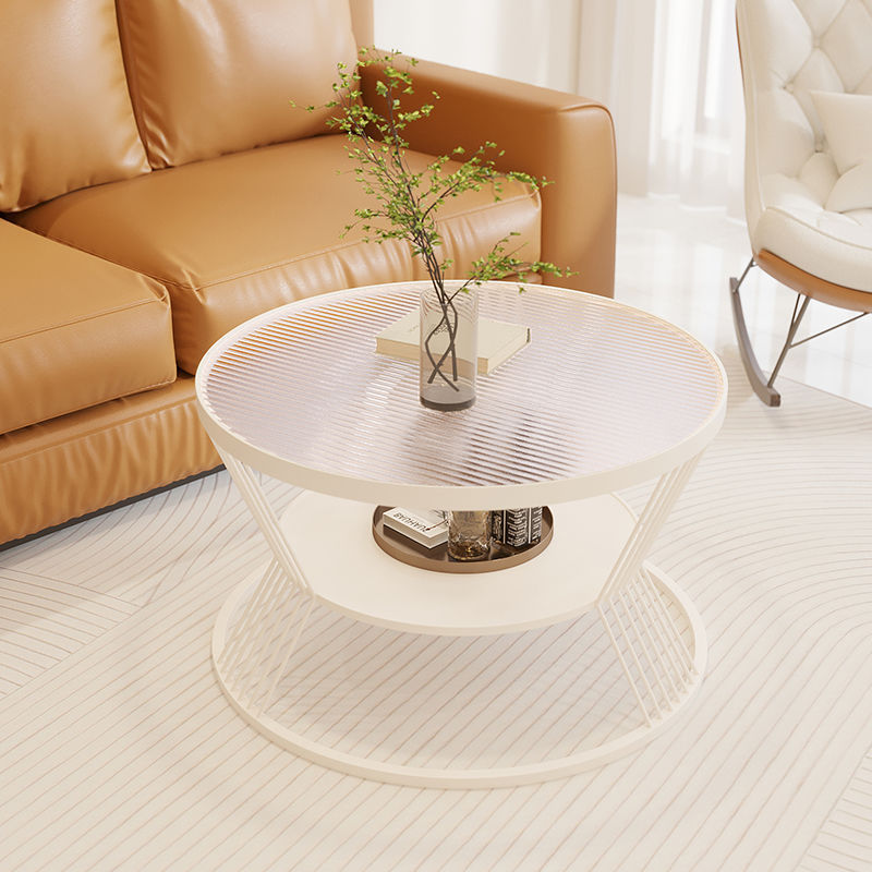 Contemporary Scandinavian Round Iron Glass Coffee Table 2- Tier For Living Room