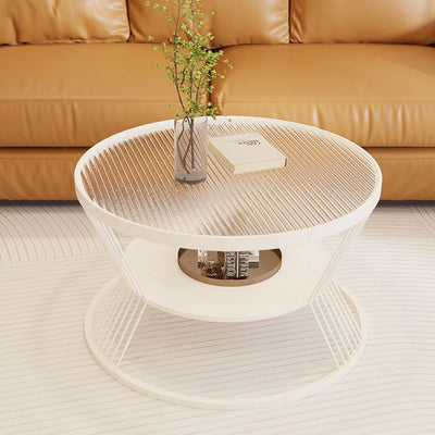 Contemporary Scandinavian Round Iron Glass Coffee Table 2- Tier For Living Room