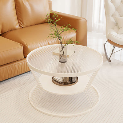 Contemporary Scandinavian Round Iron Glass Coffee Table 2- Tier For Living Room