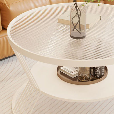 Contemporary Scandinavian Round Iron Glass Coffee Table 2- Tier For Living Room
