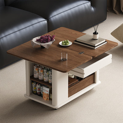 Contemporary Scandinavian Foldable Removable Rectangular Wood Coffee Table 1-Drawer For Living Room