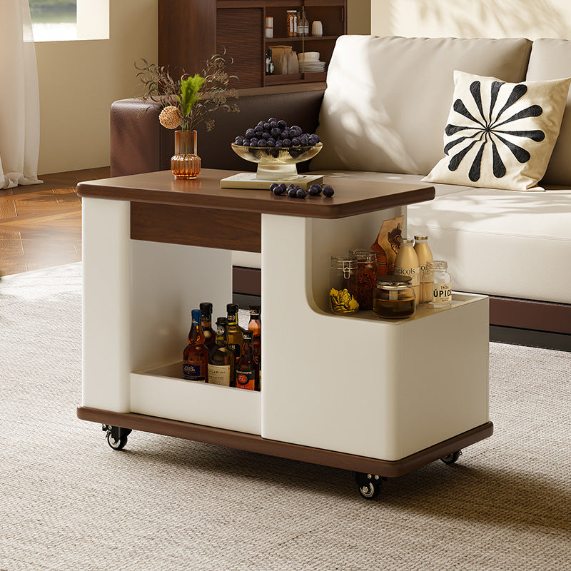 Modern Minimalist Liftable Removable Rectangular Trapezoidal Wood Plank Side Table For Living Room