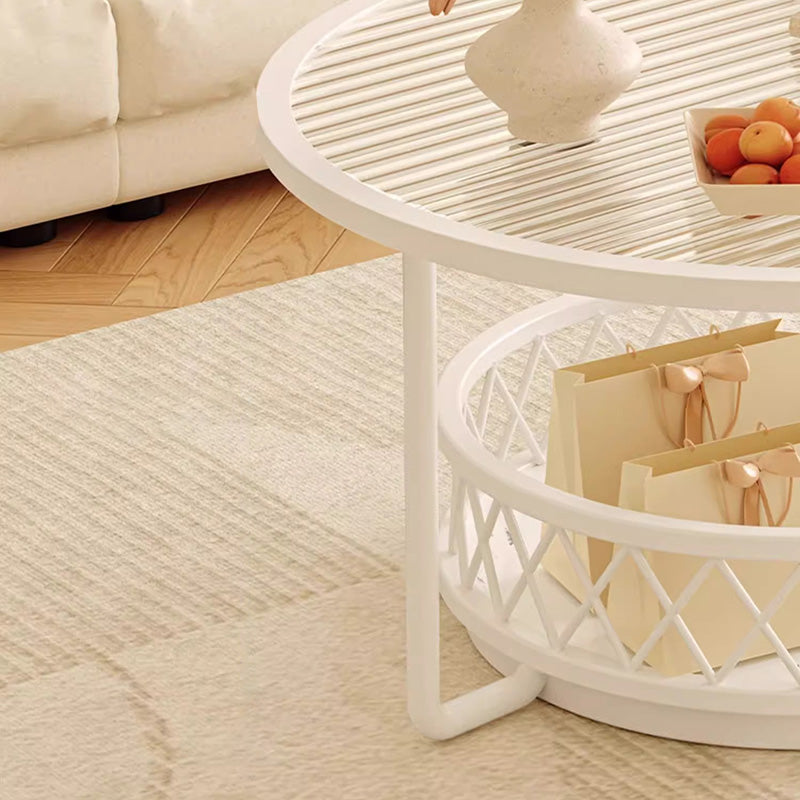 Moderner minimalistischer runder Tisch aus gehärtetem Glas mit Eisen und 1 Regal für das Wohnzimmer 