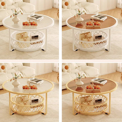Moderner minimalistischer runder Tisch aus gehärtetem Glas mit Eisen und 1 Regal für das Wohnzimmer 