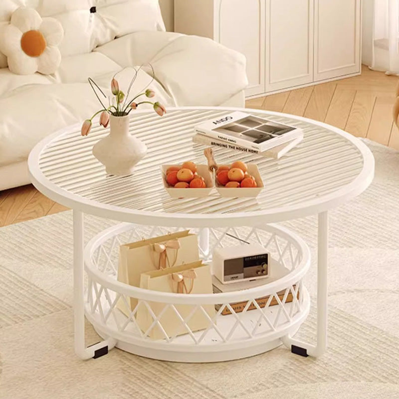 Moderner minimalistischer runder Tisch aus gehärtetem Glas mit Eisen und 1 Regal für das Wohnzimmer 