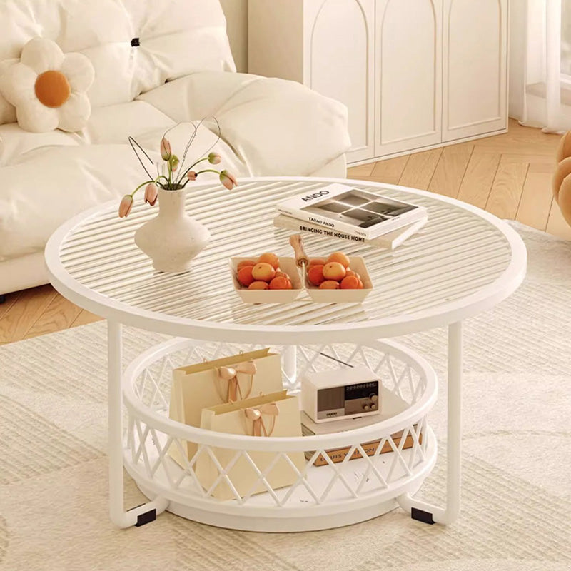 Moderner minimalistischer runder Tisch aus gehärtetem Glas mit Eisen und 1 Regal für das Wohnzimmer 