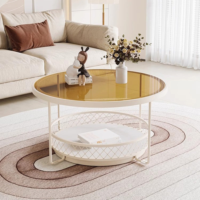 Moderner minimalistischer runder Tisch aus gehärtetem Glas mit Eisen und 1 Regal für das Wohnzimmer 