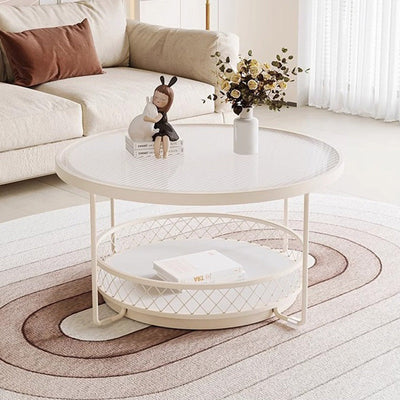 Moderner minimalistischer runder Tisch aus gehärtetem Glas mit Eisen und 1 Regal für das Wohnzimmer 