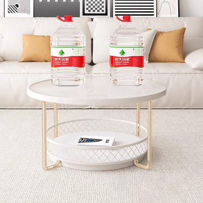 Moderner minimalistischer runder Tisch aus gehärtetem Glas mit Eisen und 1 Regal für das Wohnzimmer 