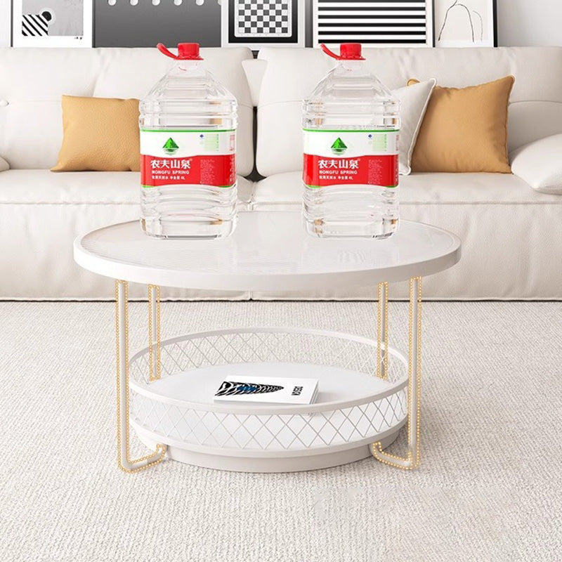 Moderner minimalistischer runder Tisch aus gehärtetem Glas mit Eisen und 1 Regal für das Wohnzimmer 