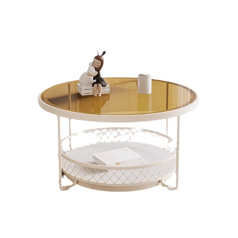 Moderner minimalistischer runder Tisch aus gehärtetem Glas mit Eisen und 1 Regal für das Wohnzimmer 