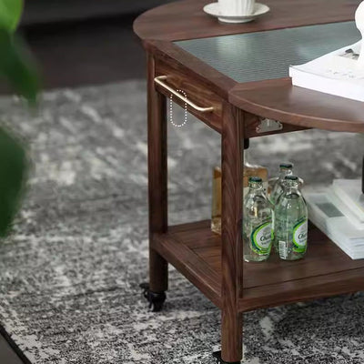 Table d'appoint ovale minimaliste moderne en bois massif, métal et verre avec 1 tiroir pour le salon 