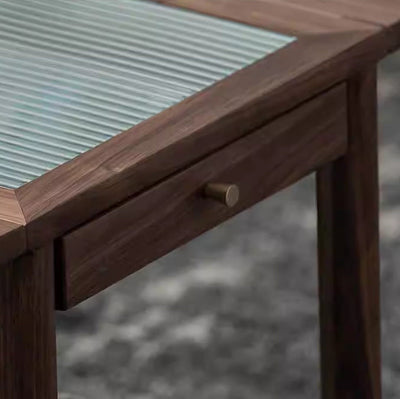 Table d'appoint ovale minimaliste moderne en bois massif, métal et verre avec 1 tiroir pour le salon 