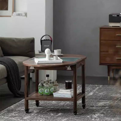 Table d'appoint ovale minimaliste moderne en bois massif, métal et verre avec 1 tiroir pour le salon 