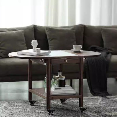 Table d'appoint ovale minimaliste moderne en bois massif, métal et verre avec 1 tiroir pour le salon 